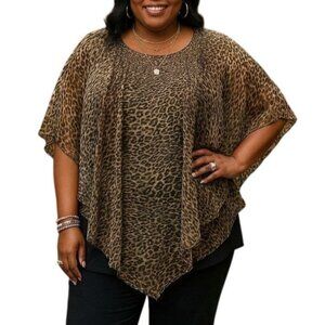 Est. 1964 Plus Size 22/24W Top Leopard Print Poncho-Style Blouse Sparkle